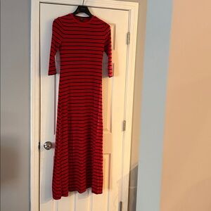 Express Striped Red and Blue Long Sleeve Dress